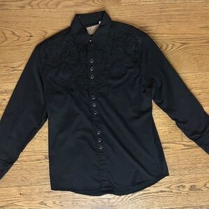 Scully Mens Large GUNFIGHTER Tooled Embroidered Western Black Shirt